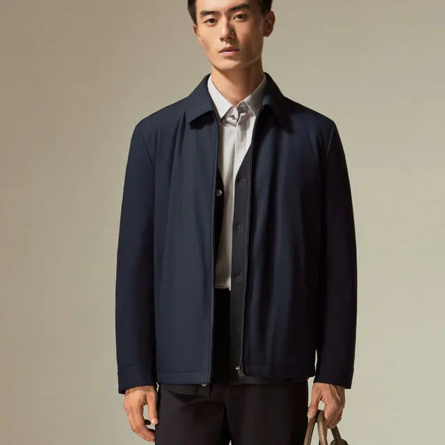 迪柯尼 商务休闲纯色翻领长袖羽绒服 男款 深宝蓝