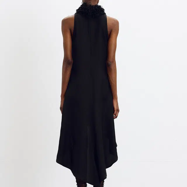 RECTO SS25 FRINGE COLLAR HALTER NECK DRESS