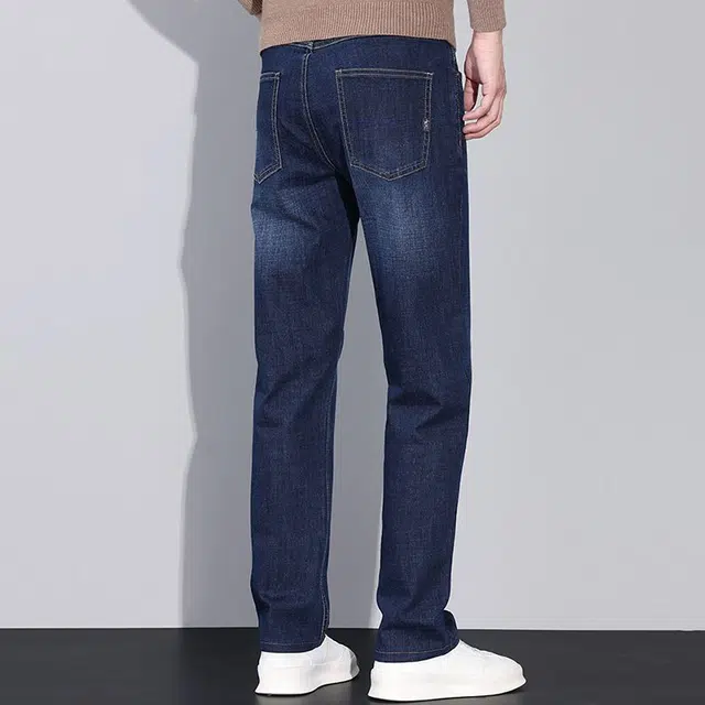 才子 男装休闲弹力吸湿排汗水洗直筒牛仔裤 男款 蓝灰色