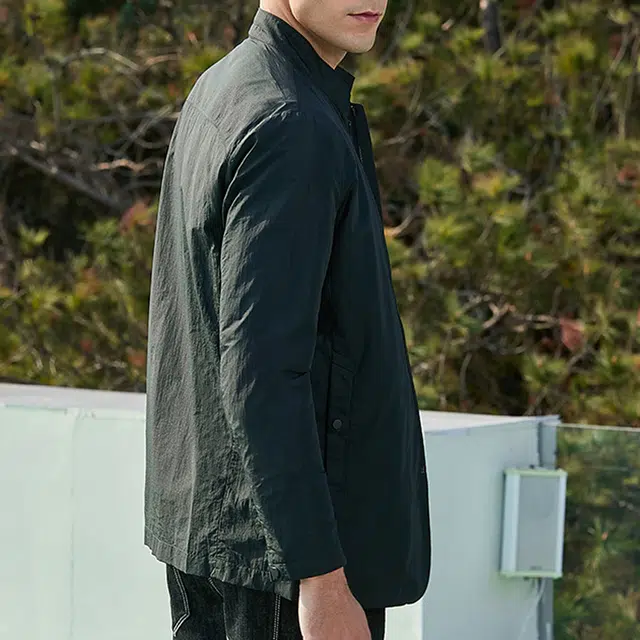 爱登堡 休闲纯色拉链设计夹克 男款 绿褐色