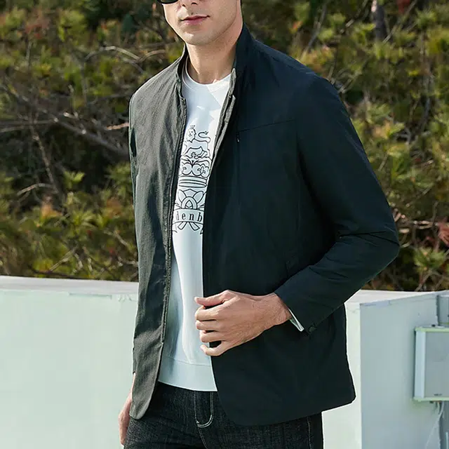 爱登堡 休闲纯色拉链设计夹克 男款 绿褐色