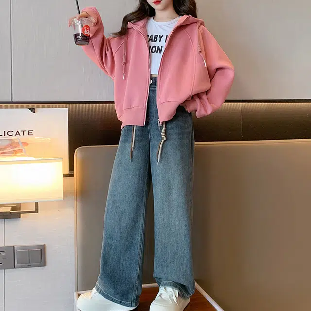 浪莎 时尚连帽舒适长袖卫衣百搭柔软牛仔长裤休闲运动套装青少年