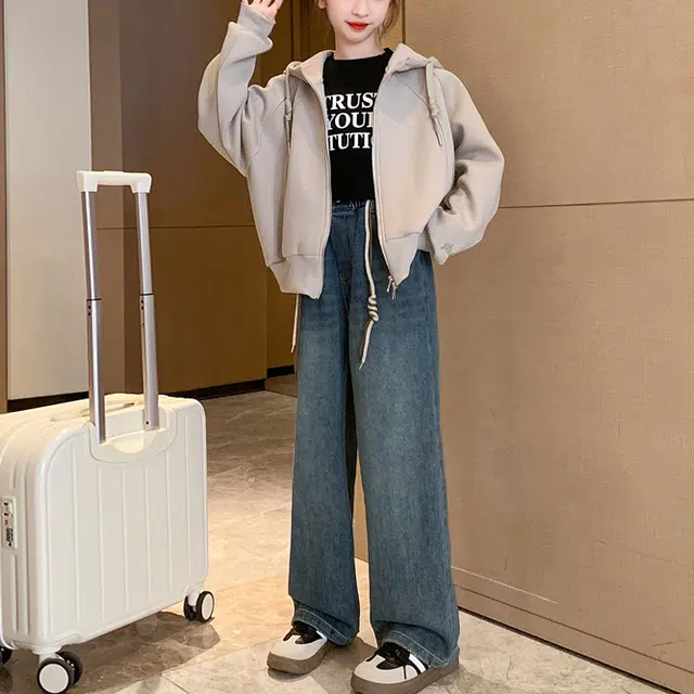 浪莎 时尚连帽舒适长袖卫衣百搭柔软牛仔长裤休闲运动套装青少年