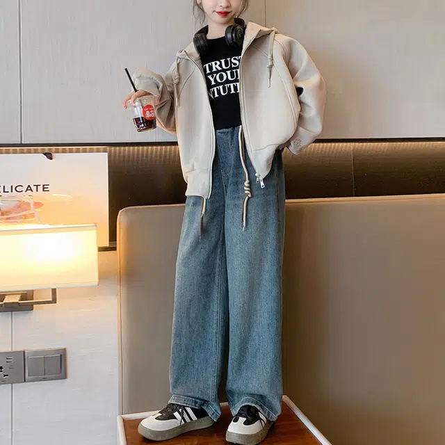 浪莎 时尚连帽舒适长袖卫衣百搭柔软牛仔长裤休闲运动套装青少年