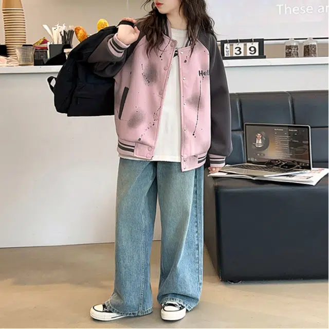 浪莎 时尚简约字母长袖棒球服青少年