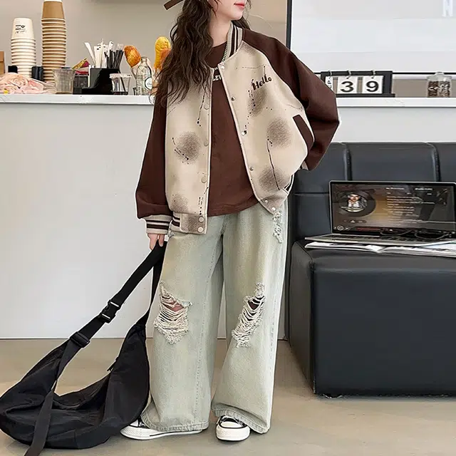 浪莎 时尚简约字母长袖棒球服青少年