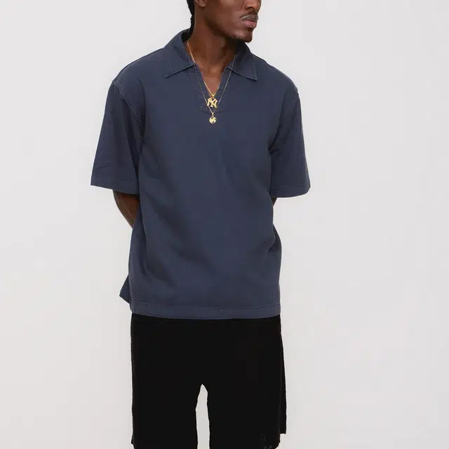 KITH SS25 Washed Denim Glen logoPolo