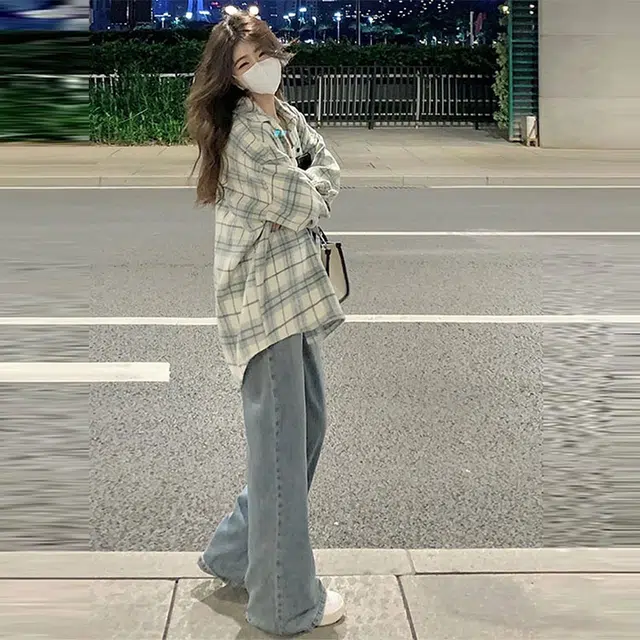 困住大象 法式长袖上衣设计感小众格子衬衫 女款
