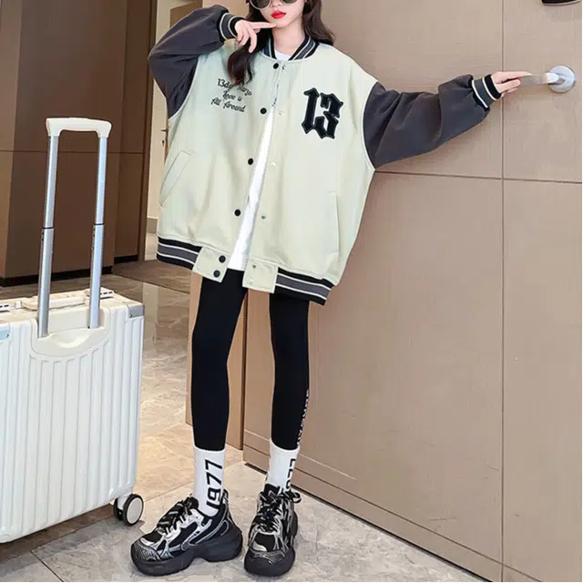 浪莎 时尚百搭舒适柔软拼色棒球服 米色青少年