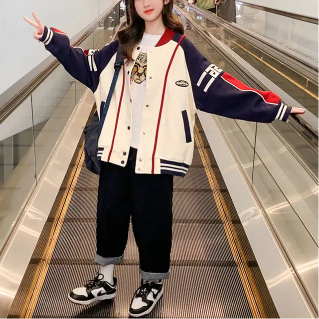 浪莎 时尚拼色百搭舒适柔软棒球服 红色青少年