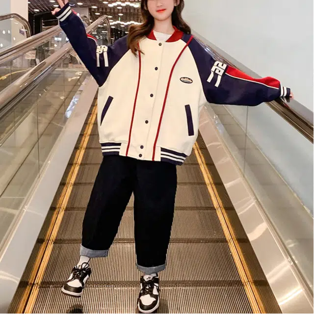 浪莎 时尚拼色百搭舒适柔软棒球服 红色青少年