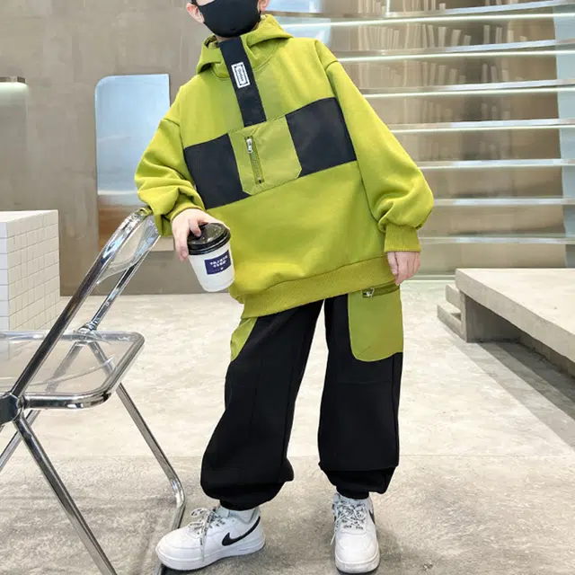 浪莎 连帽套头落肩袖卫衣舒适时尚束脚长裤休闲运动套装 青少年