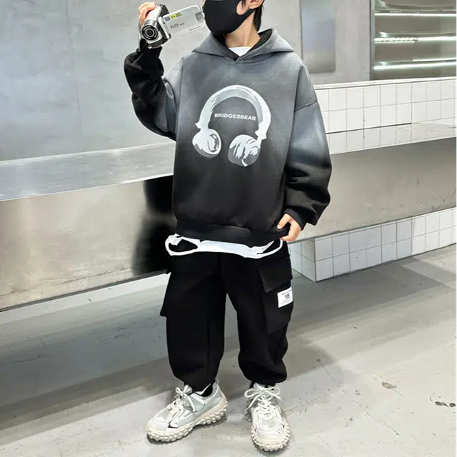 浪莎 套头连帽落肩卫衣舒适束脚时尚长裤休闲运动套装 青少年