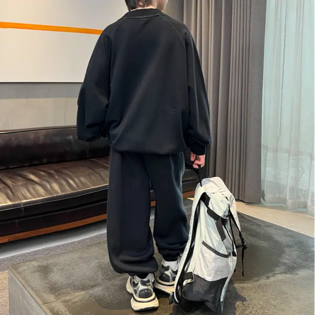 浪莎 圆领套头长袖卫衣舒适时尚柔软长裤休闲运动套装 黑色 青少年