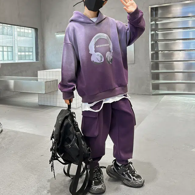 浪莎 套头连帽落肩卫衣舒适束脚时尚长裤休闲运动套装 青少年