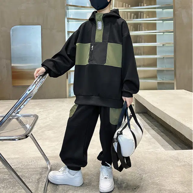 浪莎 连帽套头落肩袖卫衣舒适时尚束脚长裤休闲运动套装 青少年