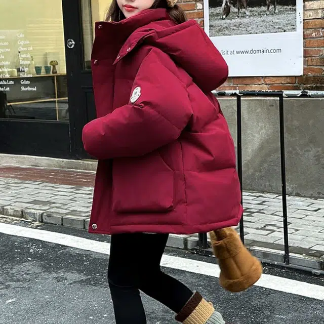 雅鹿棉衣 时尚百搭字母贴标拉链长袖 果酱红 青少年