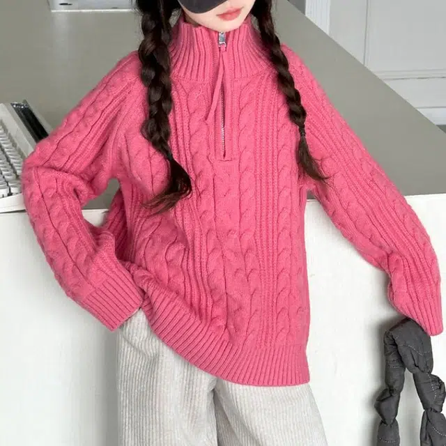雅鹿毛衣 高领舒适简约长袖 玫粉色 青少年