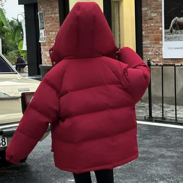 雅鹿棉衣 时尚百搭字母贴标拉链长袖 果酱红 青少年