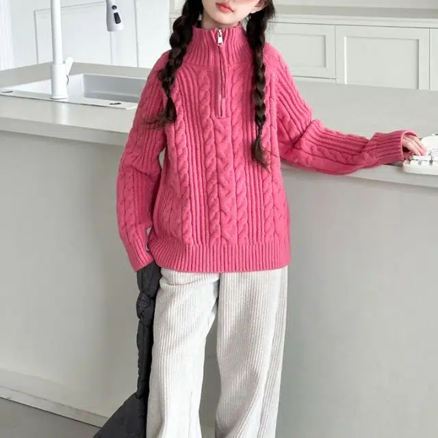 雅鹿毛衣 高领舒适简约长袖 玫粉色 青少年
