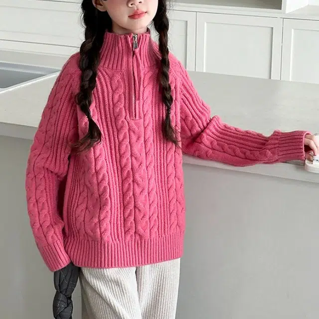 雅鹿毛衣 高领舒适简约长袖 玫粉色 青少年