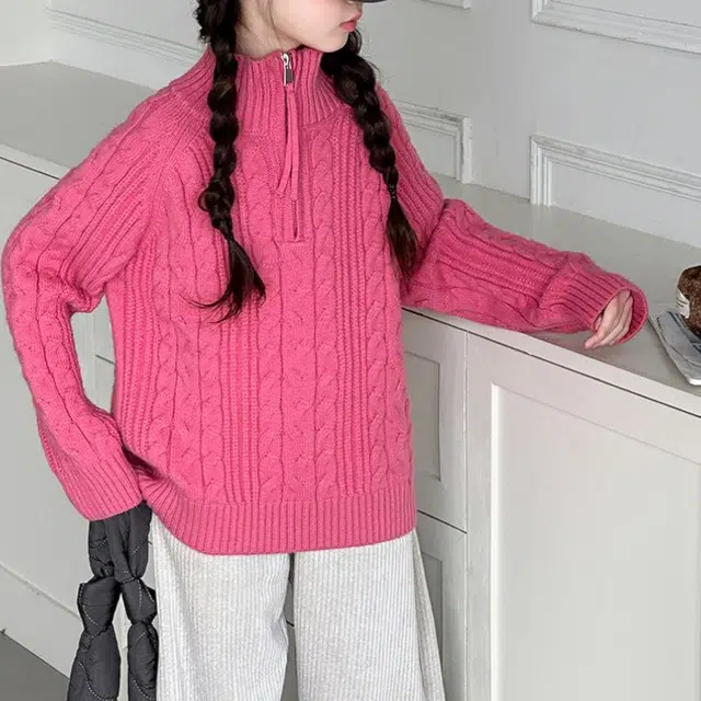雅鹿毛衣 高领舒适简约长袖 玫粉色 青少年