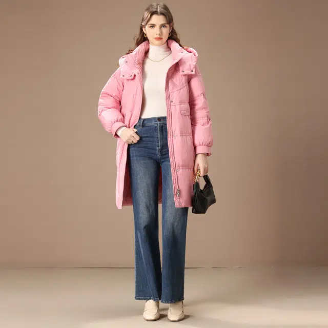 粉红玛琍 连帽保暖长袖羽绒服 女款 粉色
