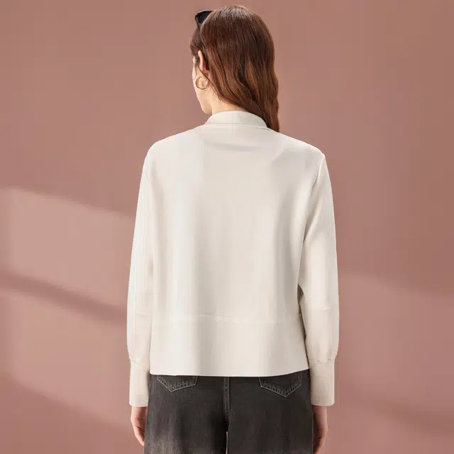 粉红玛琍 翻领宽松长袖卫衣 女款 白色