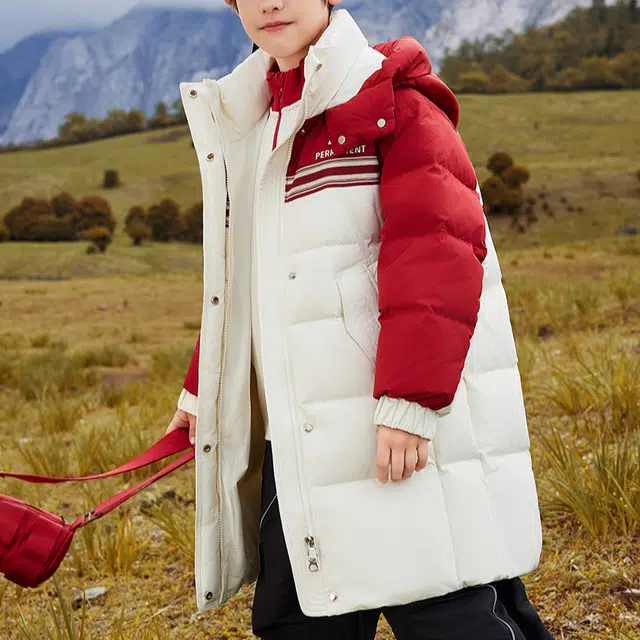 鸭鸭 云朵系列 简约大方中长连帽羽绒服 青少年