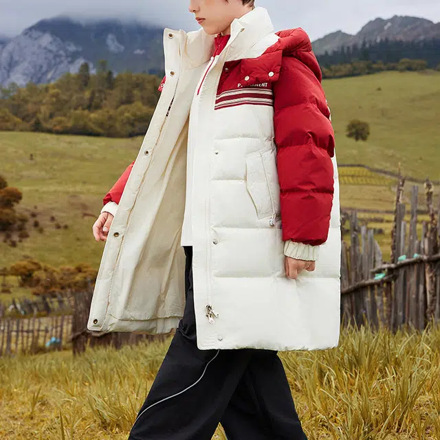 鸭鸭 云朵系列 简约大方中长连帽羽绒服 青少年