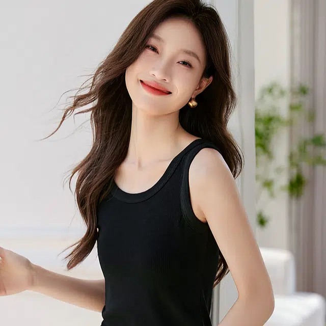 沫晗依美 基础百搭纯色休闲舒适背心 女款 黑色