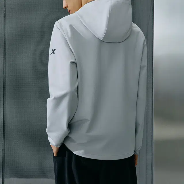 特步 运动纯色拉链风衣 男款 淡雾灰