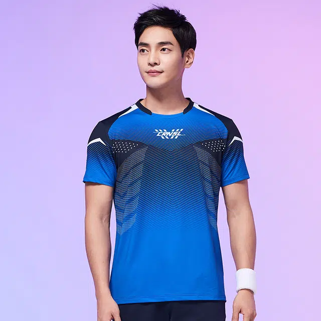 可莱安 透气速干修身舒适运动短袖羽毛球服 男款 蓝色