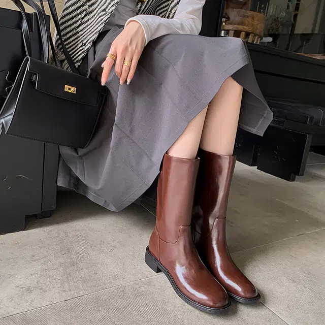 牛皮 复古百搭西部牛仔风骑士 短靴 女款