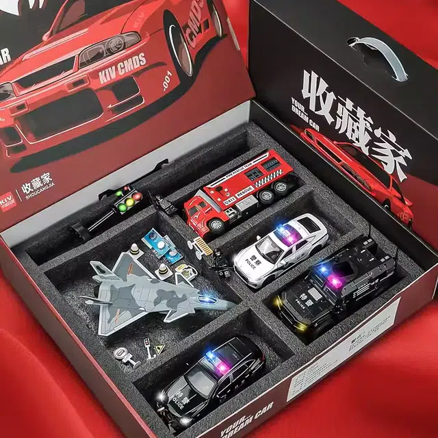 卡威 警车玩具套装 合金特警察车 成品模型