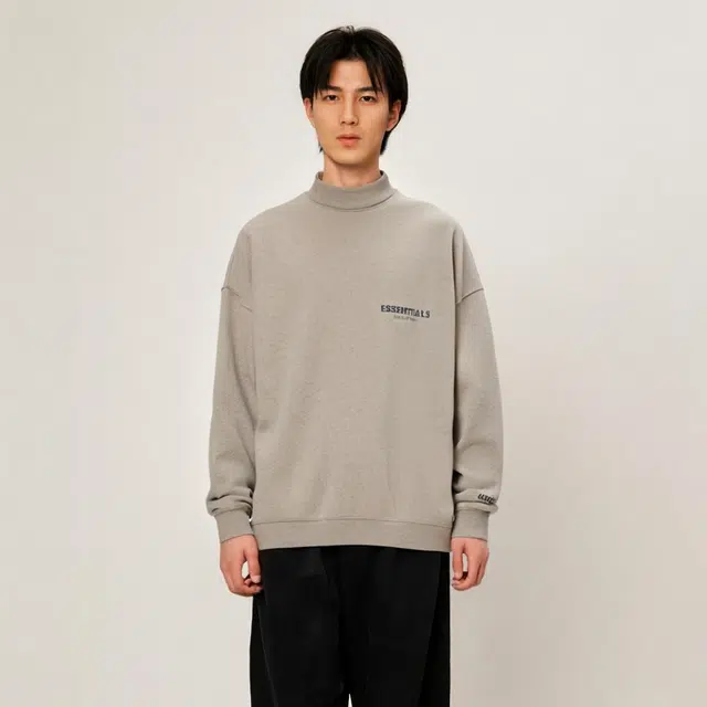 Fear of God Essentials FW21 Pullover Mockneck Dark Heather Oatmeal Logo