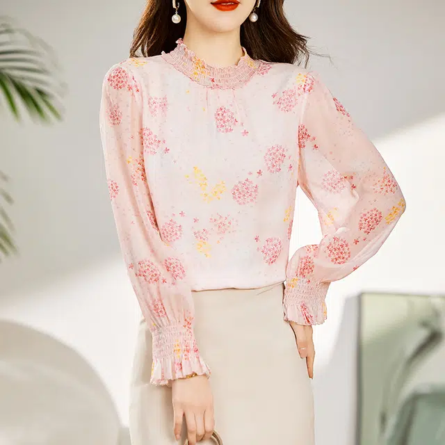 水墨佳人 气质简约显瘦长袖衬衫 女款 粉色