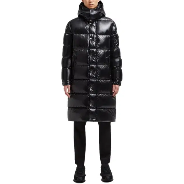 Moncler Hanoverian Hooded Square-Quilted Long Down Jacket
