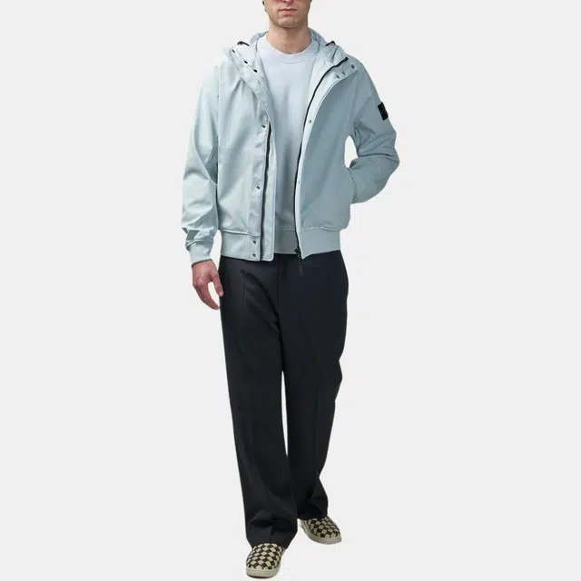 Stone Island Badge Zip Hoodie Sky Blue