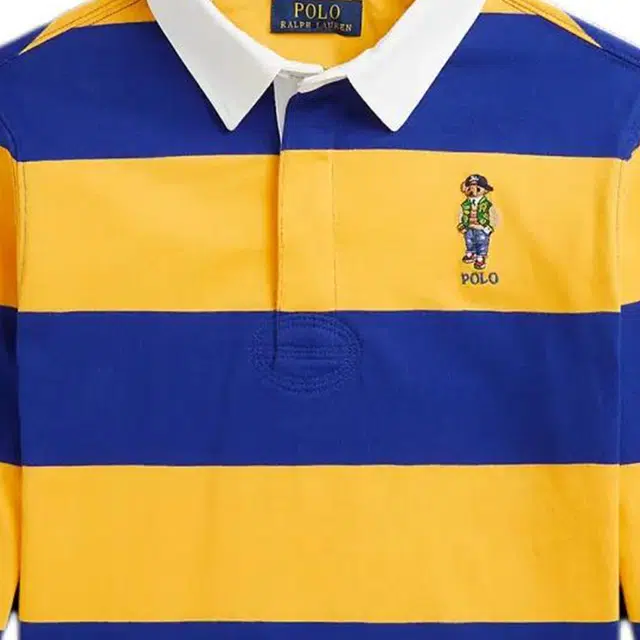 Polo Ralph Lauren FW24 Striped Animal Print Long Sleeve Polo Shirt Kids Yellow Blue