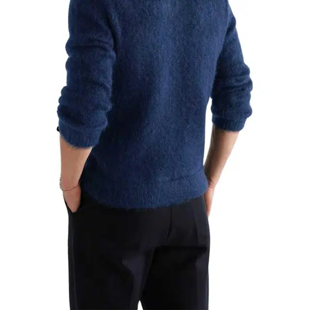 阿玛尼 直筒马海毛混纺长袖针织衫 男女同款 蓝色