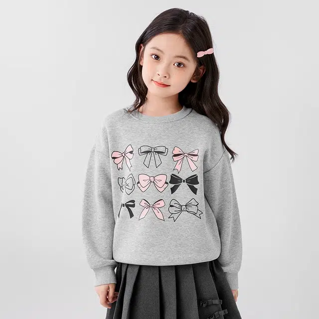 左西 加绒洋气舒适圆领保暖卫衣 浅麻灰 儿童款