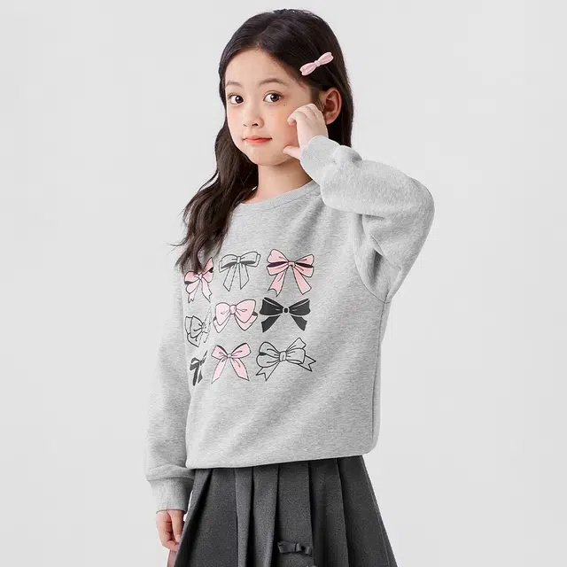 左西 加绒洋气舒适圆领保暖卫衣 浅麻灰 儿童款