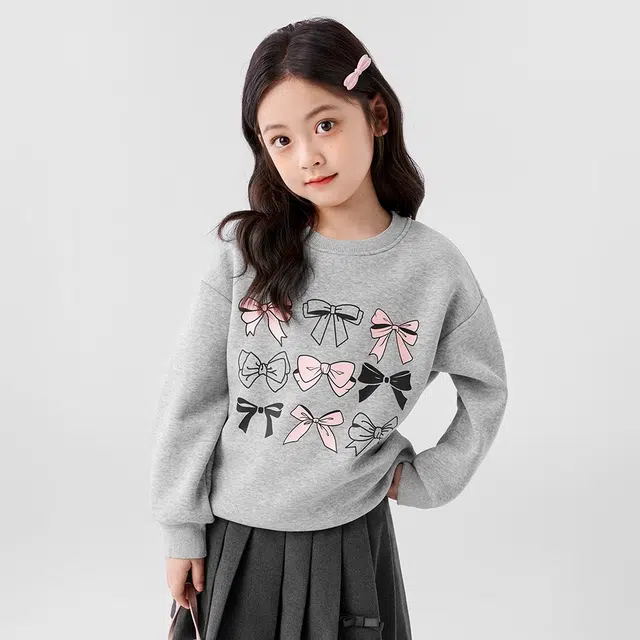 左西 加绒洋气舒适圆领保暖卫衣 浅麻灰 儿童款