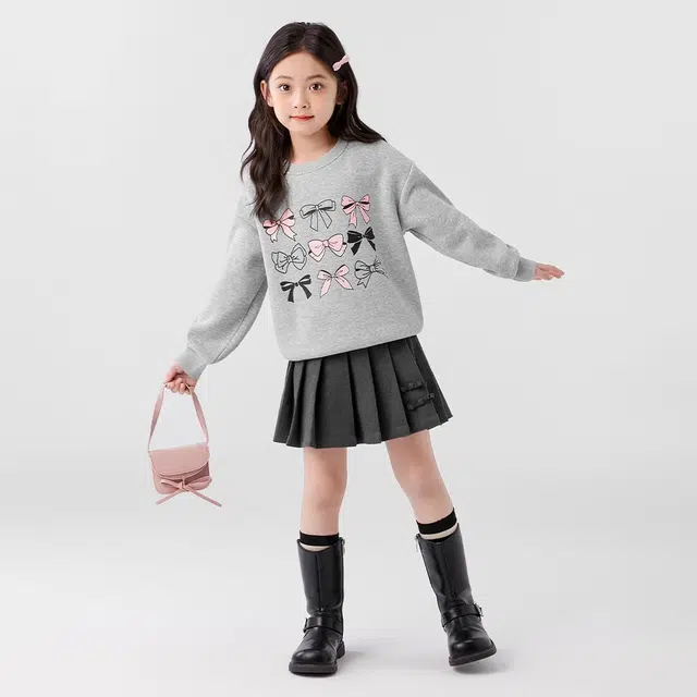 左西 加绒洋气舒适圆领保暖卫衣 浅麻灰 儿童款