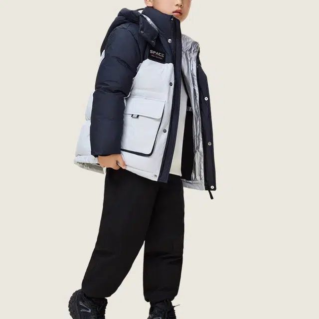 鸭鸭 时空道宇系列 防风连帽厚款保暖鸭绒羽绒服 青少年