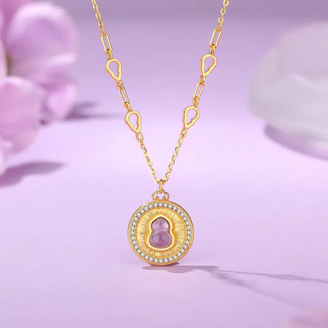 福润莱 圆牌福禄  新中式精致轻奢小众简约大方设计高级感 通透水灵 #好运 紫水晶 项链 男女同款情侣款