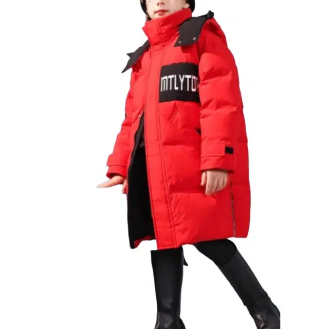 鸭鸭 中长款连帽加厚防风保暖鸭绒学院风羽绒服 青少年
