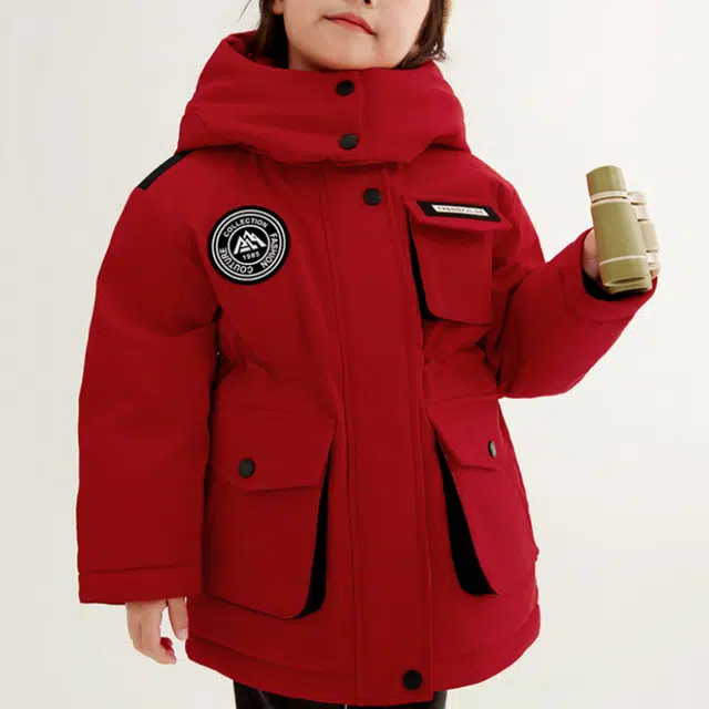 鸭鸭 连帽拉链中长款羽绒服 中小童