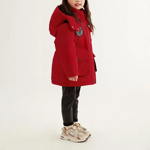 鸭鸭 连帽拉链中长款羽绒服 中小童